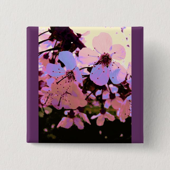 Bóton Quadrado 5.08cm Flor de Cereja Rosa (Frente)