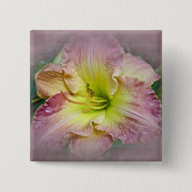 Bóton Quadrado 5.08cm Flor de Dia Rosa rico (Frente)