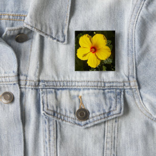 Bóton Quadrado 5.08cm Flor de Hibiscus Amarelo