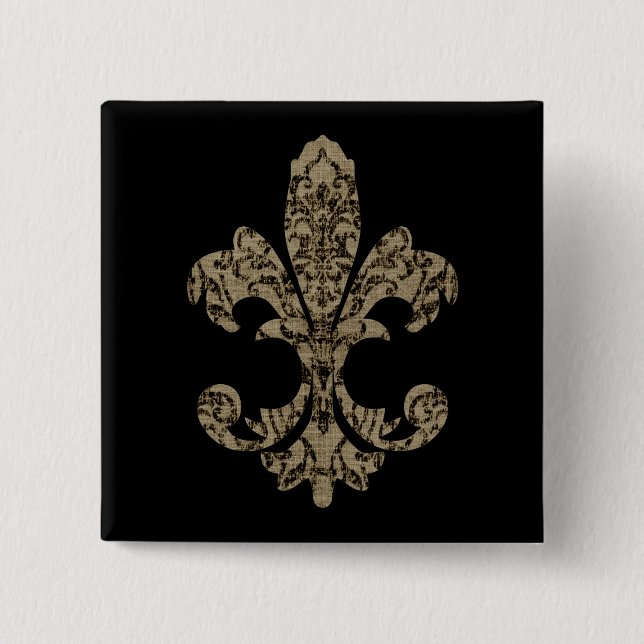 Bóton Quadrado 5.08cm Flor de lis 4 da tapeçaria (Frente)