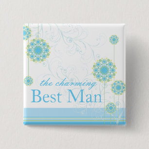 Bóton Quadrado 5.08cm Flor de Neve Roda Azul Melhor Botão Personalizado