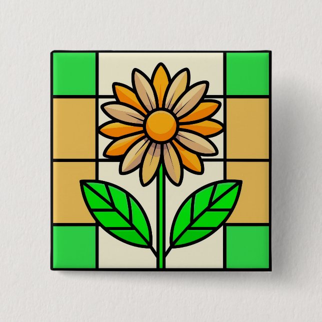Bóton Quadrado 5.08cm Flor de vidro contida (Frente)
