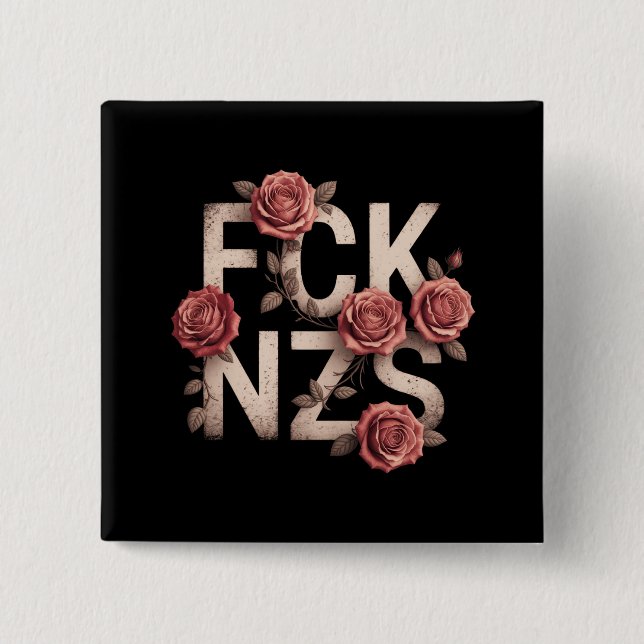 Bóton Quadrado 5.08cm Flor FCK NZS Contra a Direita Não Nazista Lgbtq+ (Frente)