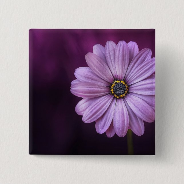 Bóton Quadrado 5.08cm Flor Roxo no Bloom (Frente)