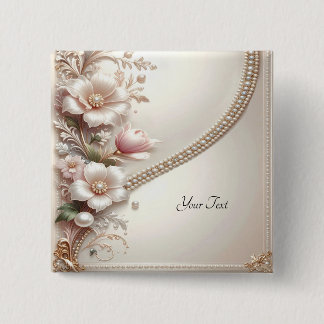 Bóton Quadrado 5.08cm Floral and Pearl Embellishments Button