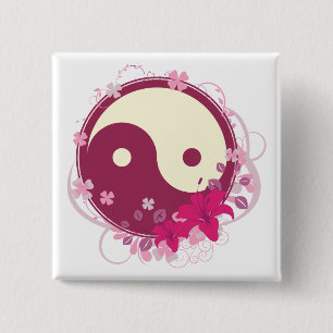 Bóton Quadrado 5.08cm Floral cor-de-rosa de Yin Yang