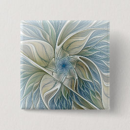 Bóton Quadrado 5.08cm Floral Dream Pattern Abstrato Blue Khaki Fractal