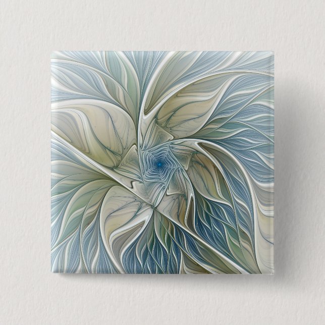Bóton Quadrado 5.08cm Floral Dream Pattern Abstrato Blue Khaki Fractal (Frente)