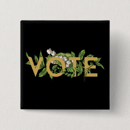 Bóton Quadrado 5.08cm Floral Elegante Feminino Vintage Verde Vote