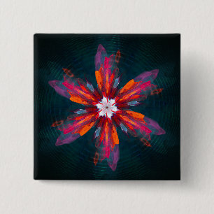 Bóton Quadrado 5.08cm Floral Flores de Mandala Laranja Vermelho Abstrato