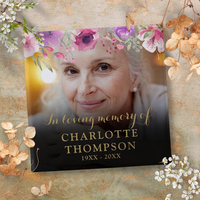 Bóton Quadrado 5.08cm Floral In Loving Memória Foto Funeral (Floral In Loving Memory Funeral Photo Button)