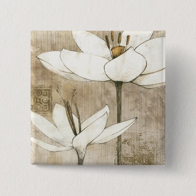 Bóton Quadrado 5.08cm Floral tirado pelo lápis (Frente)