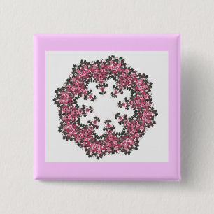 Bóton Quadrado 5.08cm Flores cor-de-rosa