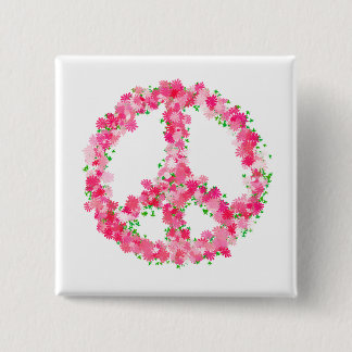 Bóton Quadrado 5.08cm Flores cor-de-rosa da paz