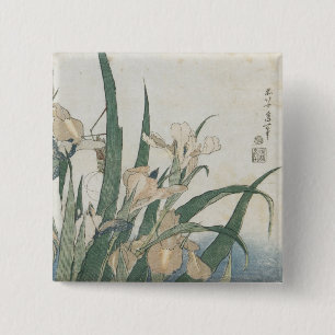 Bóton Quadrado 5.08cm Flores da íris e gafanhoto, c.1830-31