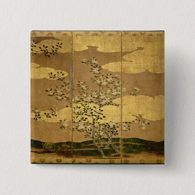 Bóton Quadrado 5.08cm Flores das camélias (Frente)