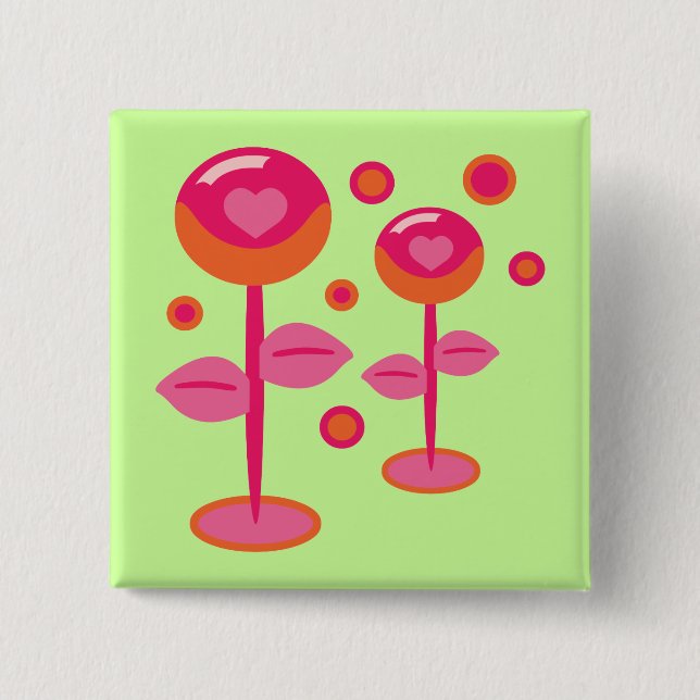 Bóton Quadrado 5.08cm Flores de Amor (Frente)