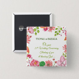 Bóton Quadrado 5.08cm Flores de Aniversário de Casamento Religiosas de 2