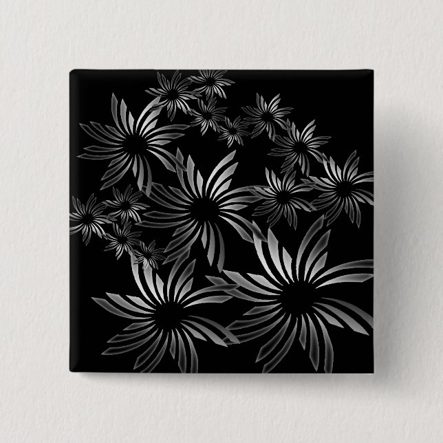 Bóton Quadrado 5.08cm Flores de Prata (Frente)