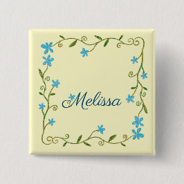 Bóton Quadrado 5.08cm Flores De Subida Azul