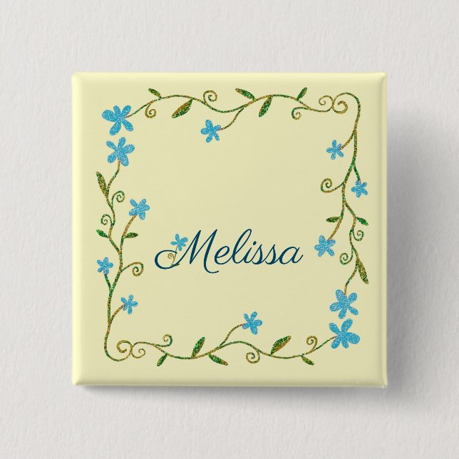 Bóton Quadrado 5.08cm Flores De Subida Azul (Frente)