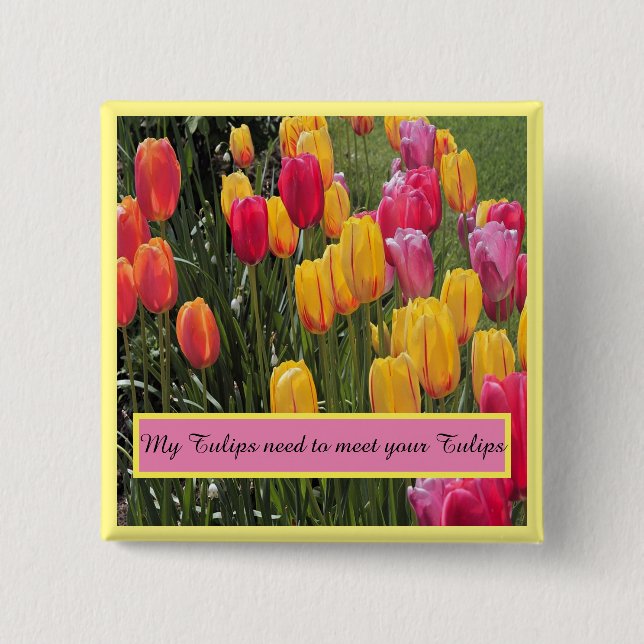 Bóton Quadrado 5.08cm Flores de Tulipas (Frente)