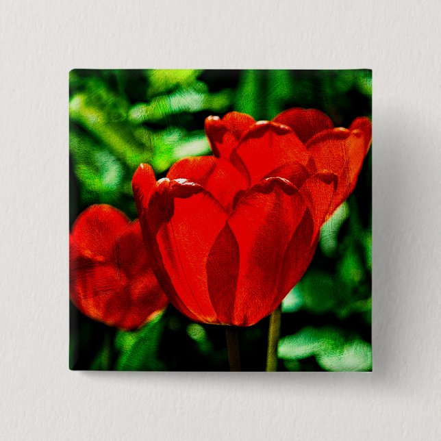 Bóton Quadrado 5.08cm Flores de tulipas vermelhas (Frente)
