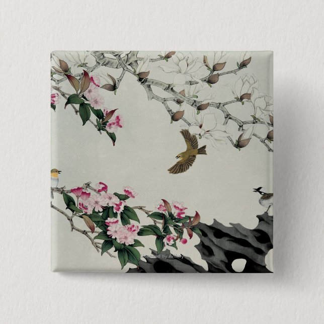 Bóton Quadrado 5.08cm Flores do primavera (Frente)