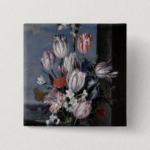 Bóton Quadrado 5.08cm Flores em um vaso de cristal, 1652