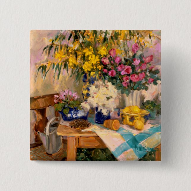 Bóton Quadrado 5.08cm Flores frescas II (Frente)