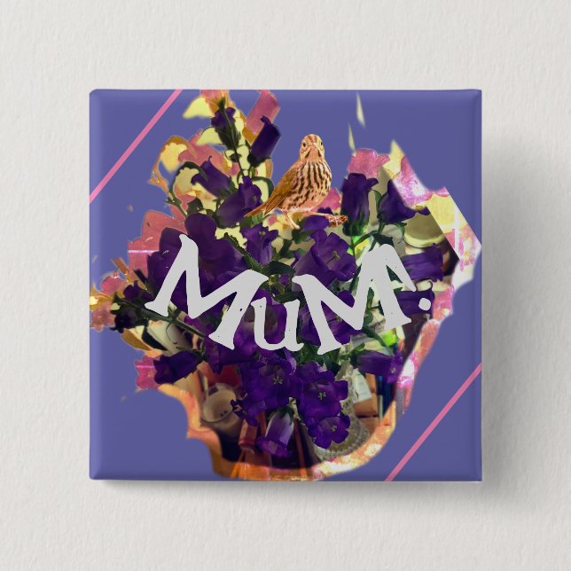 Bóton Quadrado 5.08cm Flores Roxas (Frente)