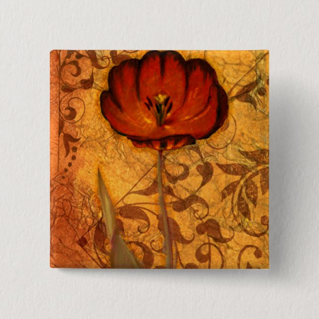 Bóton Quadrado 5.08cm Flores vermelhas mim (Frente)