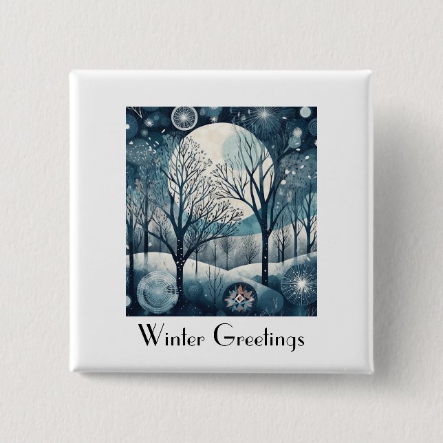 Bóton Quadrado 5.08cm Floresta Nórdica Moonliada, personalizável (Frente)