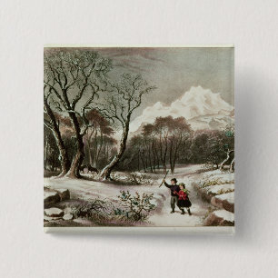 Bóton Quadrado 5.08cm Florestas no inverno