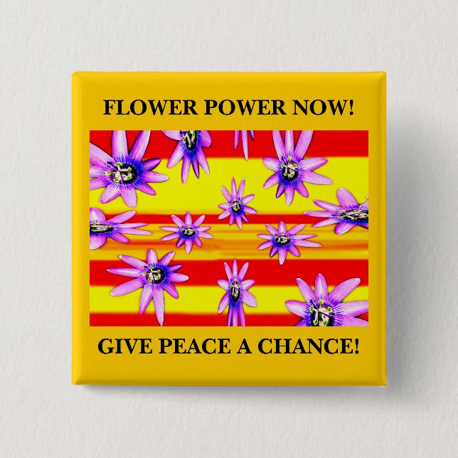 BÓTON QUADRADO 5.08CM FLOWER POWER AGORA! (Frente)