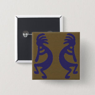 Bóton Quadrado 5.08cm Flute Playing Kokopelli Figura 1 - Azul em verde