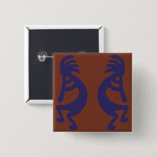 Bóton Quadrado 5.08cm Flute Playing Kokopelli Figura 1 - Azul no vermelh