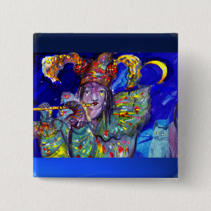 Bóton Quadrado 5.08cm FLUTIST EM AZUL / Noite de Carnaval de Veneza