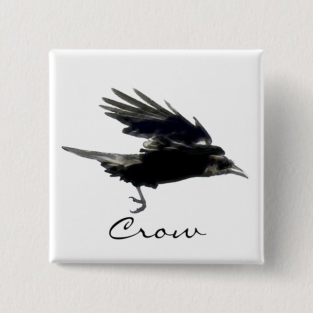 Bóton Quadrado 5.08cm FLYING CROW Raven Wildlife Bird Art (Frente)