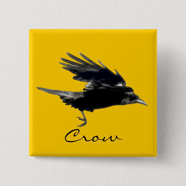 Bóton Quadrado 5.08cm FLYING CROW Raven Wildlife Bird Art (Frente)