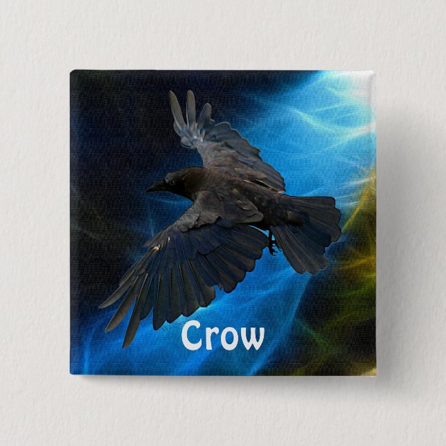 Bóton Quadrado 5.08cm FLYING CROW Raven Wildlife Bird Art (Frente)