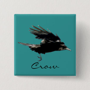 Bóton Quadrado 5.08cm FLYING CROW Raven Wildlife Bird Art
