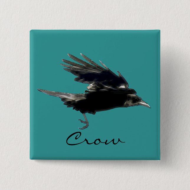 Bóton Quadrado 5.08cm FLYING CROW Raven Wildlife Bird Art (Frente)