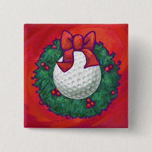 Bóton Quadrado 5.08cm Foco de Natal da Bola de Golfe em Vermelho