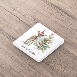 Bóton Quadrado 5.08cm fofo burro e árvore de natal, personalizável