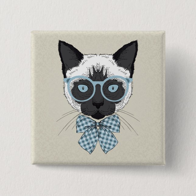 Bóton Quadrado 5.08cm Forma Smart do gato Siamese (Frente)