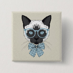 Bóton Quadrado 5.08cm Forma Smart do gato Siamese