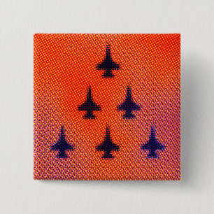 Bóton Quadrado 5.08cm Formação de F16s em laranja. Pop Art