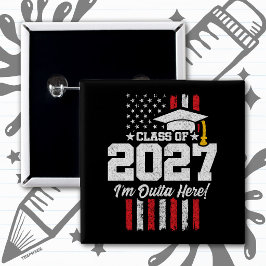 Bóton Quadrado 5.08cm Formatura do Ensino Médio Bandeira Americana Turma