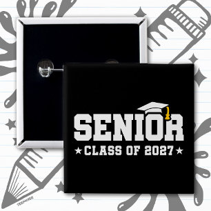 Bóton Quadrado 5.08cm Formatura no Ano de 2027 Orgulho da Escola Turma d